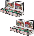 VENO 2 Pack Clear Wrapping Paper Organizer Storage Box for Christmas Gift Bags and Holiday Accessories, Underbed Storage Container with Interior Pockets, 40 Inches Long Fits 24 Rolls (2 Pack)