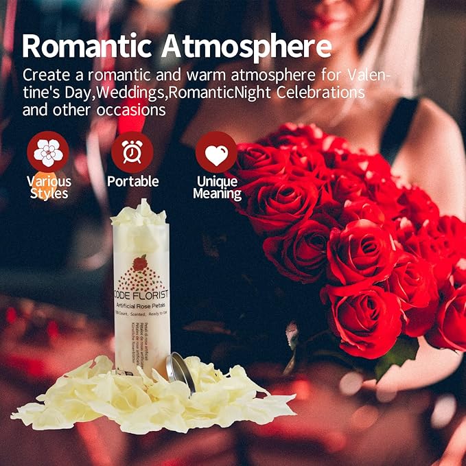 CODE FLORIST 1100 PCS Champagne Silk Rose Petals for Valentine's Day,Romantic Night,Wedding,Proposal Anniversary Flower Decorations(Separated,Scented)