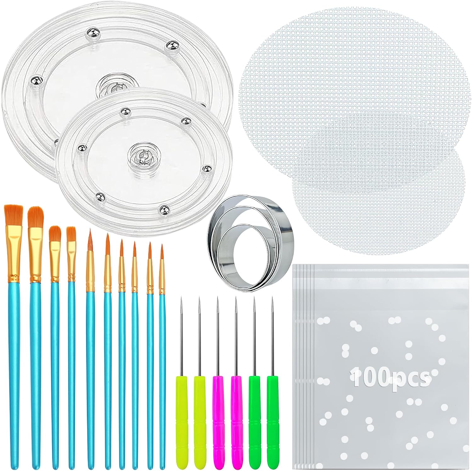 123 PCS Cookie Decorating Kit Supplies Including Acrylic Turntable Decoration Brushes Scribe Needle Bags for Cookie Cupcake Cake Decoration