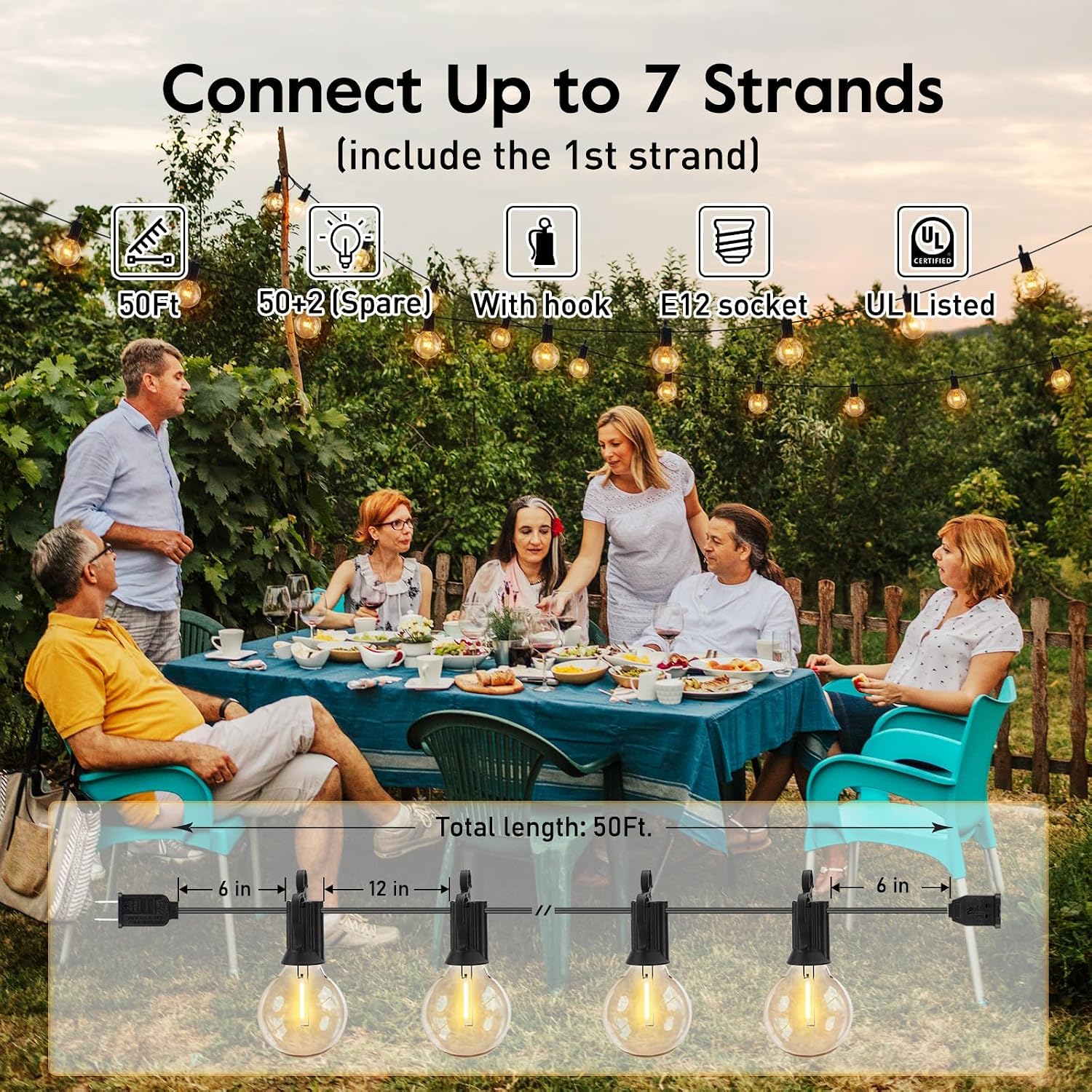 Brightown Outdoor String Lights Hanging Globe Patio Lights with 50 G40 Shatterproof Bulbs(2 Spare), IP44 Waterproof Connectable Commercial 50 Hanging Light for Indoor Outdoor Decor