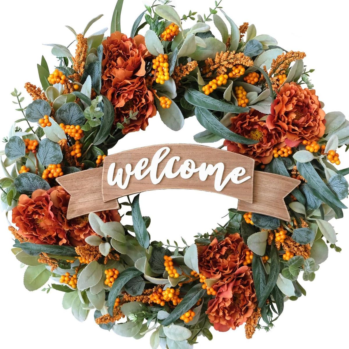 24 inch fall peony eucalyptus leaves wreath for, main product view