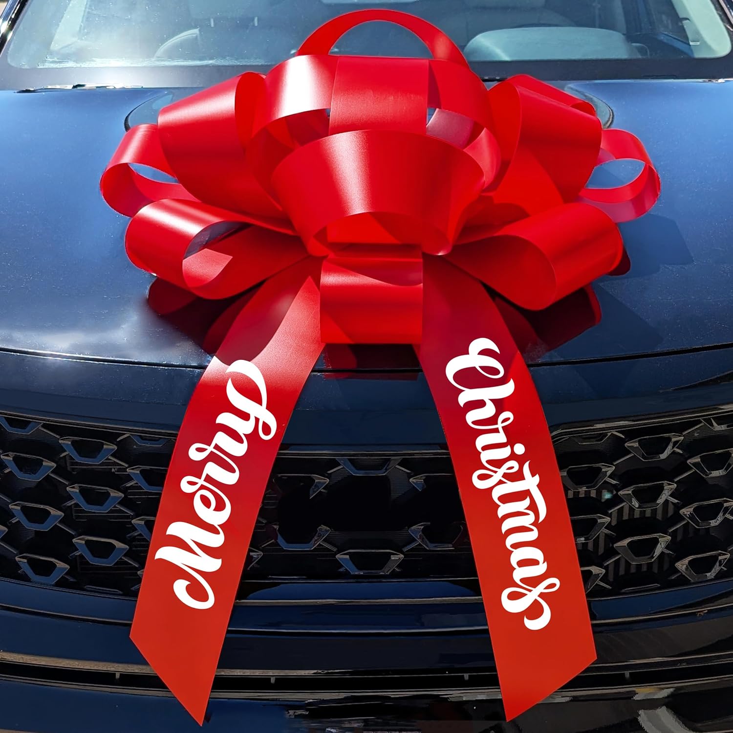 CarBowz Big Merry Christmas Car Bow, Giant 30" Bow, Non Scratch Magnet, Weather Resistant Vinyl (Red)
