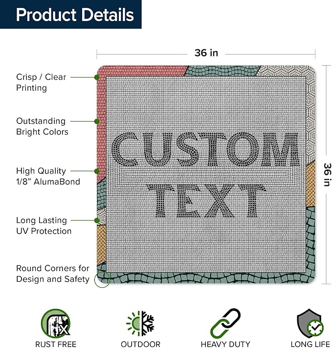 Custom Sign, Custom Street Sign, 11 Font Colors, 13 Font Styles, 4 Hole Options, 22 Sizes, 36x36 Inches, Rust Free DiBound, Fade Resistant, Made in USA by My Sign Center (Fauxsaic 2)