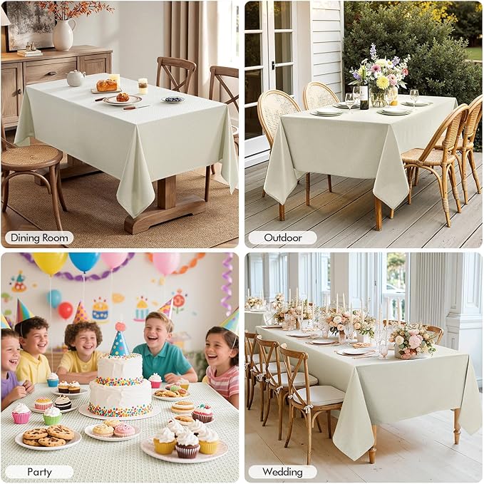 MIULEE Ivory Linen Cottton Table Cloth Rectangle Tablecloth Waterproof Spillproof Cross-Star Textured Table Cltoth Decorative Farmhouse Style for Dining Party Weddings 52x70 Inch