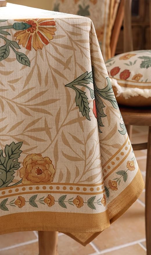patdrea Designer French Vintage Long Rectangular Tablecloth,Yellow Floral Pattern Anti-Wrinkle Table Cloth,Dacorative Cover for Kitchen Dining Parties,Christmas,Thanksgiving,63"x102"-Cornflowers