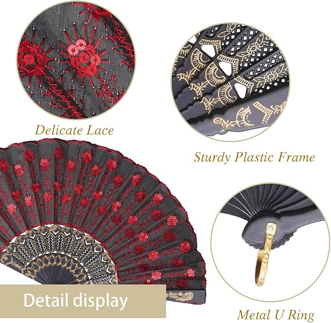 QIRMIZI 10 Pack Fabric Folding Handheld Fans, Perfect for Weddings, Parties, and Dancing,Red