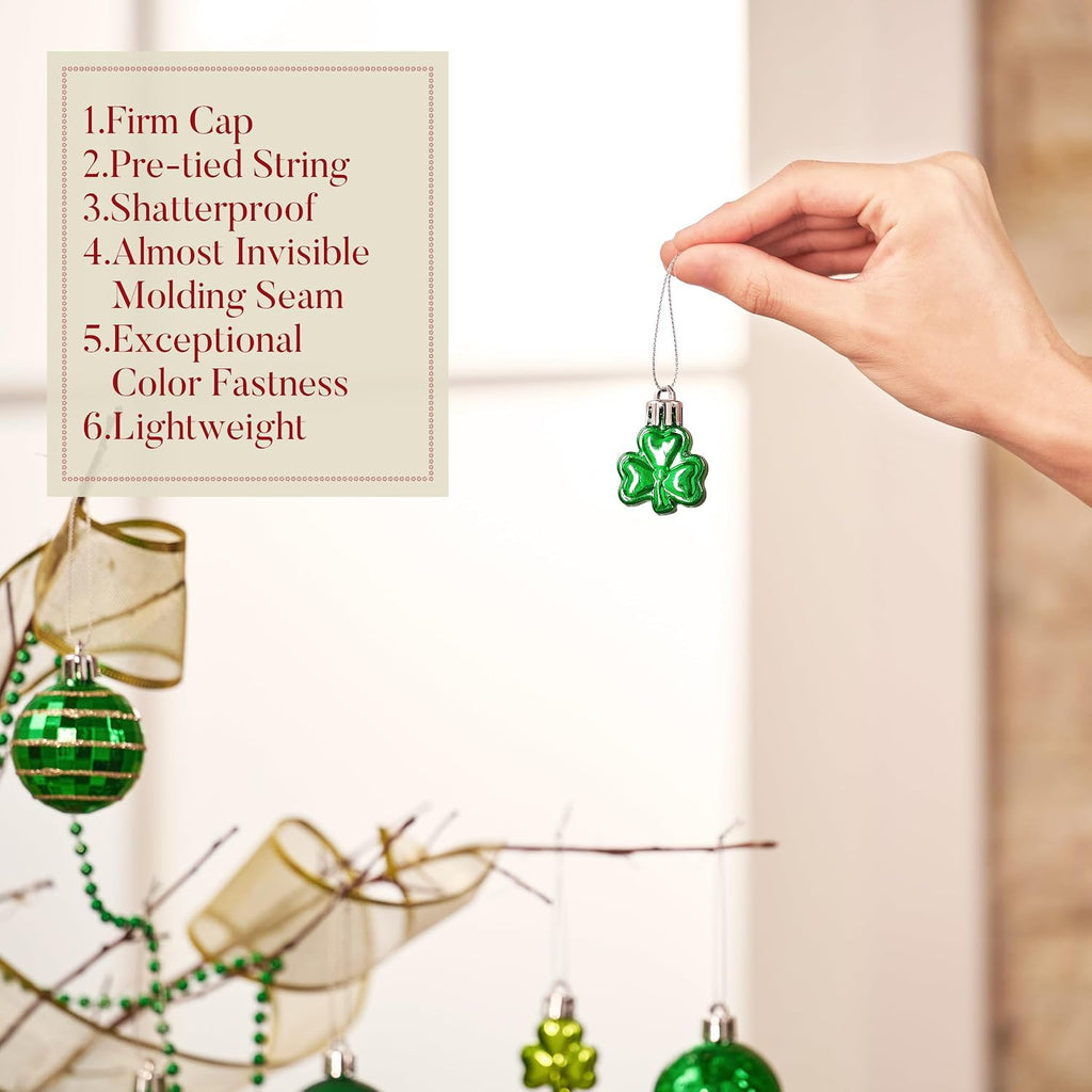 Valery Madelyn St Patricks Day Decorations Shamrock Tree Ornament Set, 36ct 2inch Hanging Ball Ornament Irish Festival Decor, Good Luck Clover Green Gold Christmas Ball for Party Home Spring