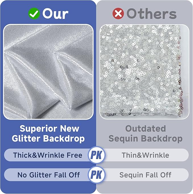 leegleri 30x10ft Thick Silver Glitter Backdrop Curtain Panels for Parties, Wrinkle Free Sequin Sparking Photo Backdrop Drapes, 6Panels 5x10ft Shimmer Back Drop Cloth for Wedding Birthday Photography