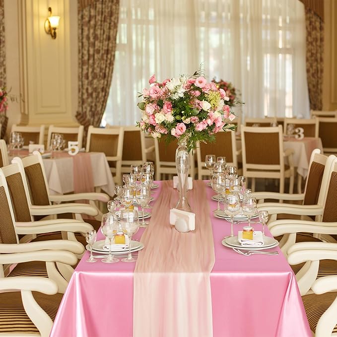 TURSTIN 1 Pack Pink Satin Tablecloth 102 x 58 Inch Overlay Satin Table Cover Rectangle Bright Silk Tablecloth Smooth Fabric Table Decoration for Wedding Banquet Party Events