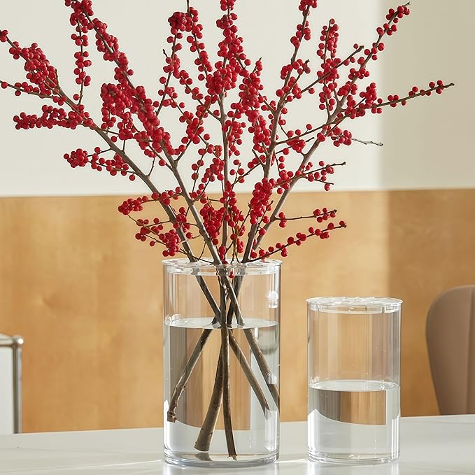 Extra Large Acrylic Cylinder Clear Vase for Floor, Tall Big Wide Mouth Plastic Unbreakable Hurricane Flower Vases of 3 for Home Decor (D 8" X H 19.7", D 6", D 4.8" + 2 Holder)