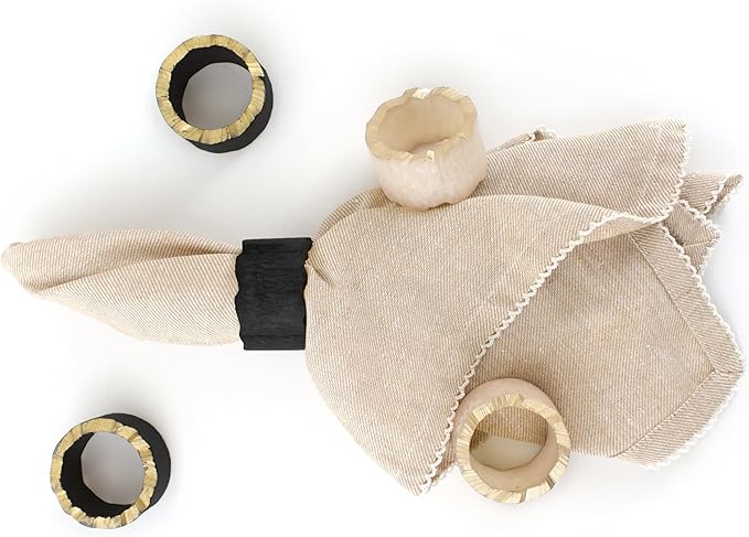 12 Pcs Rustic Epoxy Resin Napkin Rings - Napkin Holders for Parties, Dining, Family Gatherings, Weddings, Holidays, Décor, Gifting - Durable Tabletop Decor (Ivory Black) - CLEENTABLE