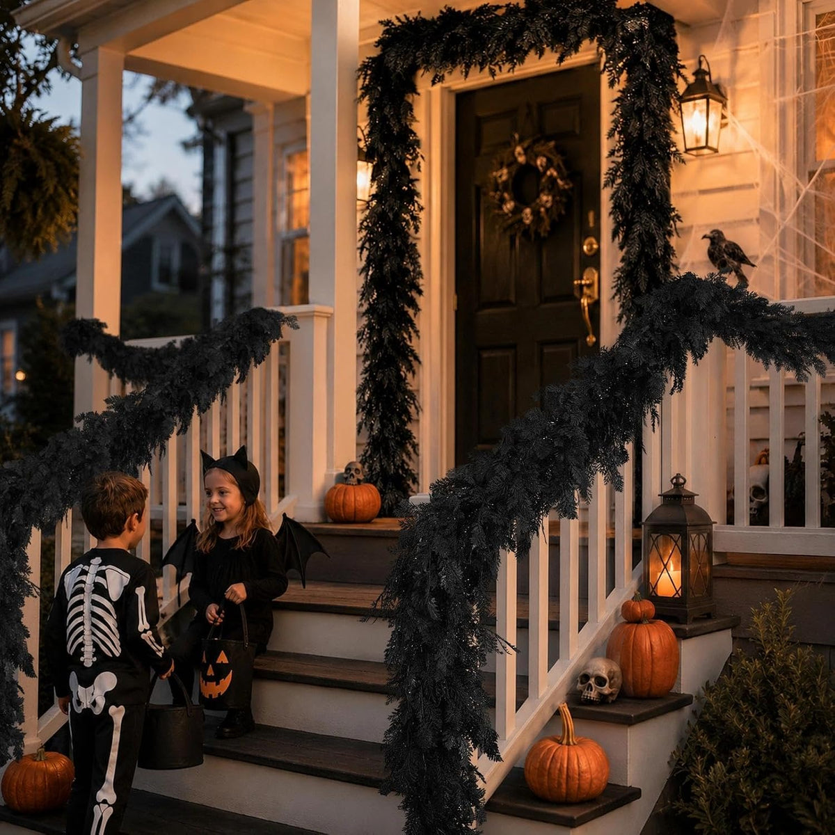 halloween garland 8.9ft decorations black real touch cedar, package contents