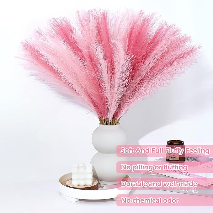 60 Pcs Pampas Grass Decor 21.7 Inch Faux Pink Pampas Grass Bulk Artificial Dried Flowers Small Vase Filler Pompas Grass.