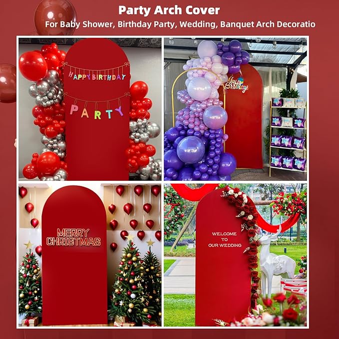 HEMMOTOP Red Arch Cover 7.2 ft (No Arch Backdrop Stand), Spandex Wedding Balloon Stretchy Arch Backdrop for Photo, Party, Ceremony, Birthday, Baby Shower, Anniversary Decoration