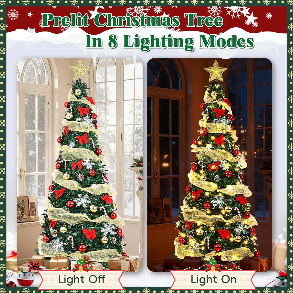6ft pre lit pop up christmas tree,pre-decorated artificial, package contents