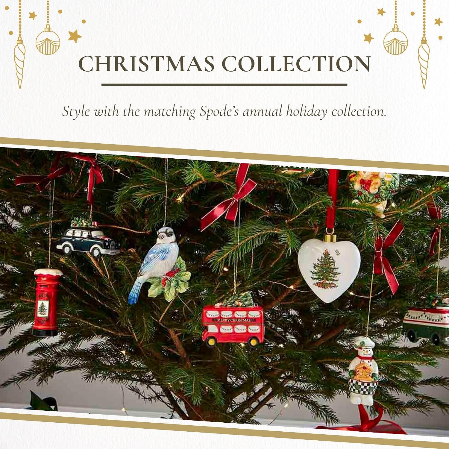 Spode Christmas Tree Brit Taxi Ornament - Dolomite Holiday Hanging Bauble for Seasonal Displays