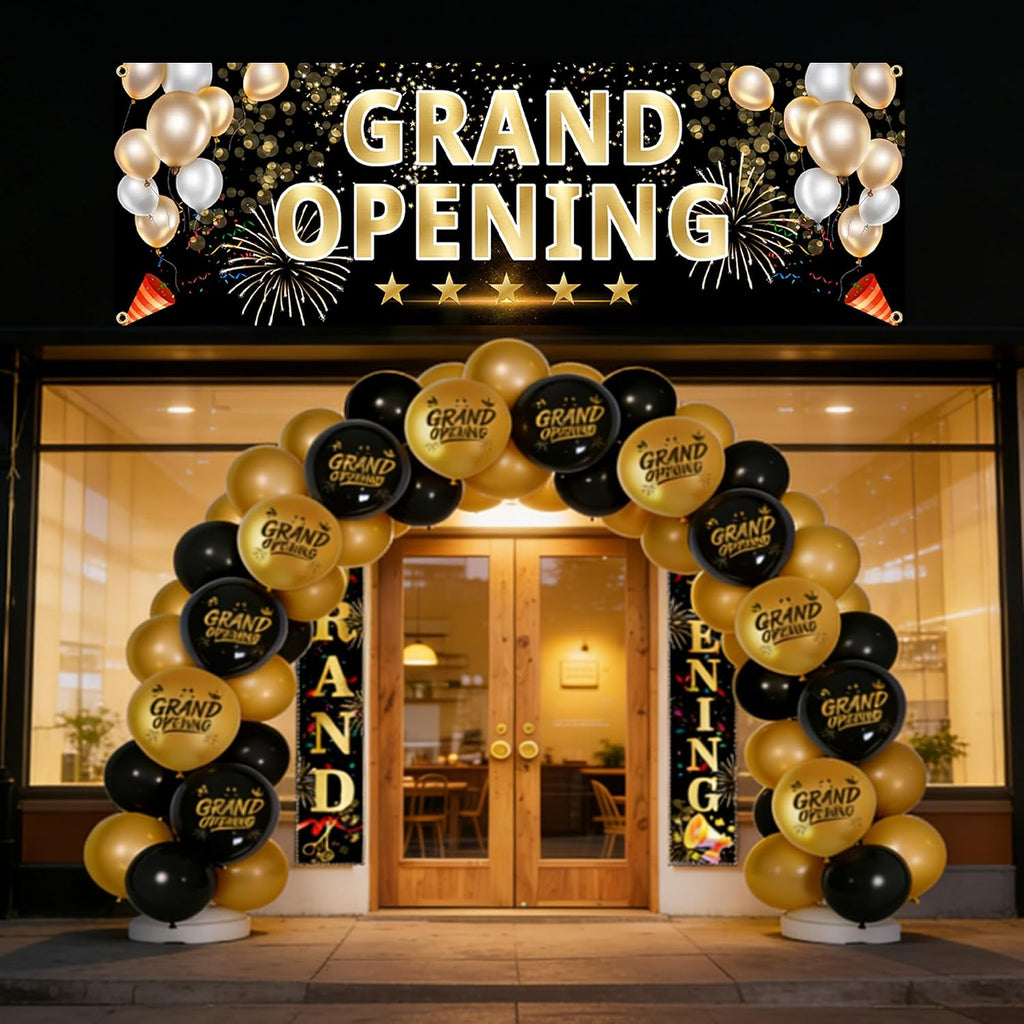 grand opening party kit 71pcs with 3x10ft banner on a desk or shelf