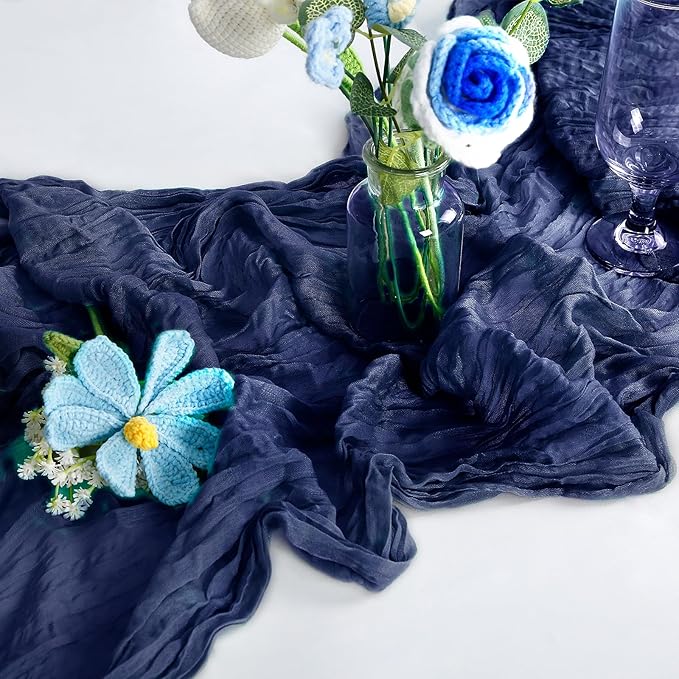 10-Pack Navy Blue Cheesecloth Table Runners – 10FT (35x120 Inch) Boho Rustic Gauze Fabric Cheese Cloth Table Runner for Weddings, Baby Showers, Bridal Shower, Farmhouse & Birthday Party Decor