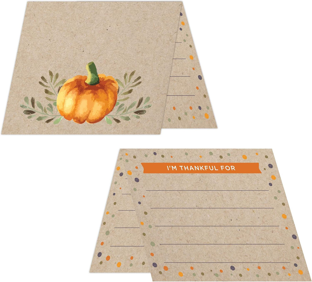 Koko Paper Co Thanksgiving Place Cards with Fill-in Gratitude Cards | Pack of 50 Cards | Printed on Heavy Card Stock.