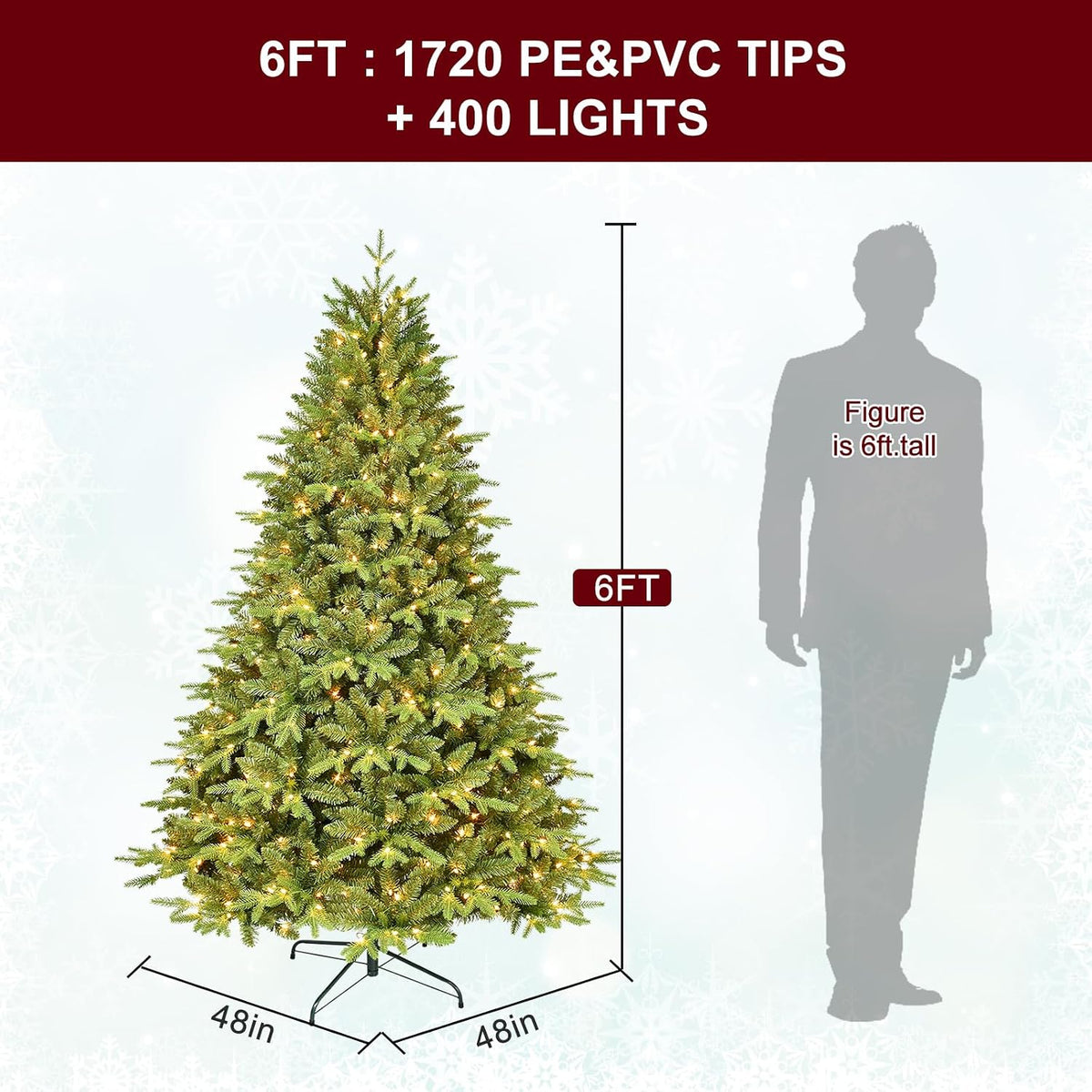 treepool 6ft prelit artificial christmas tree, 1720 pe/pvc, package contents