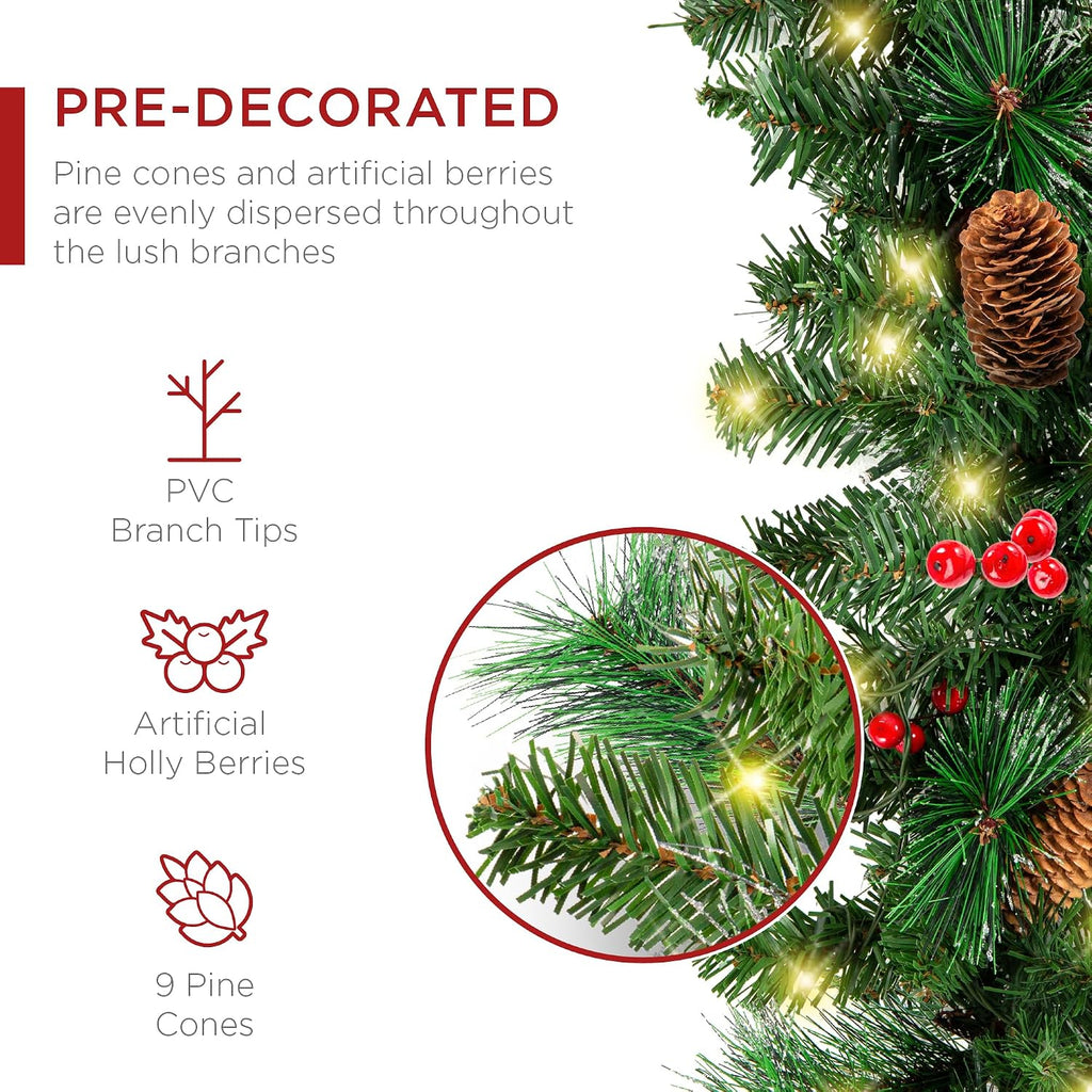 best choice products 9ft pre-lit holiday pre-decorated christmas, close-up detail