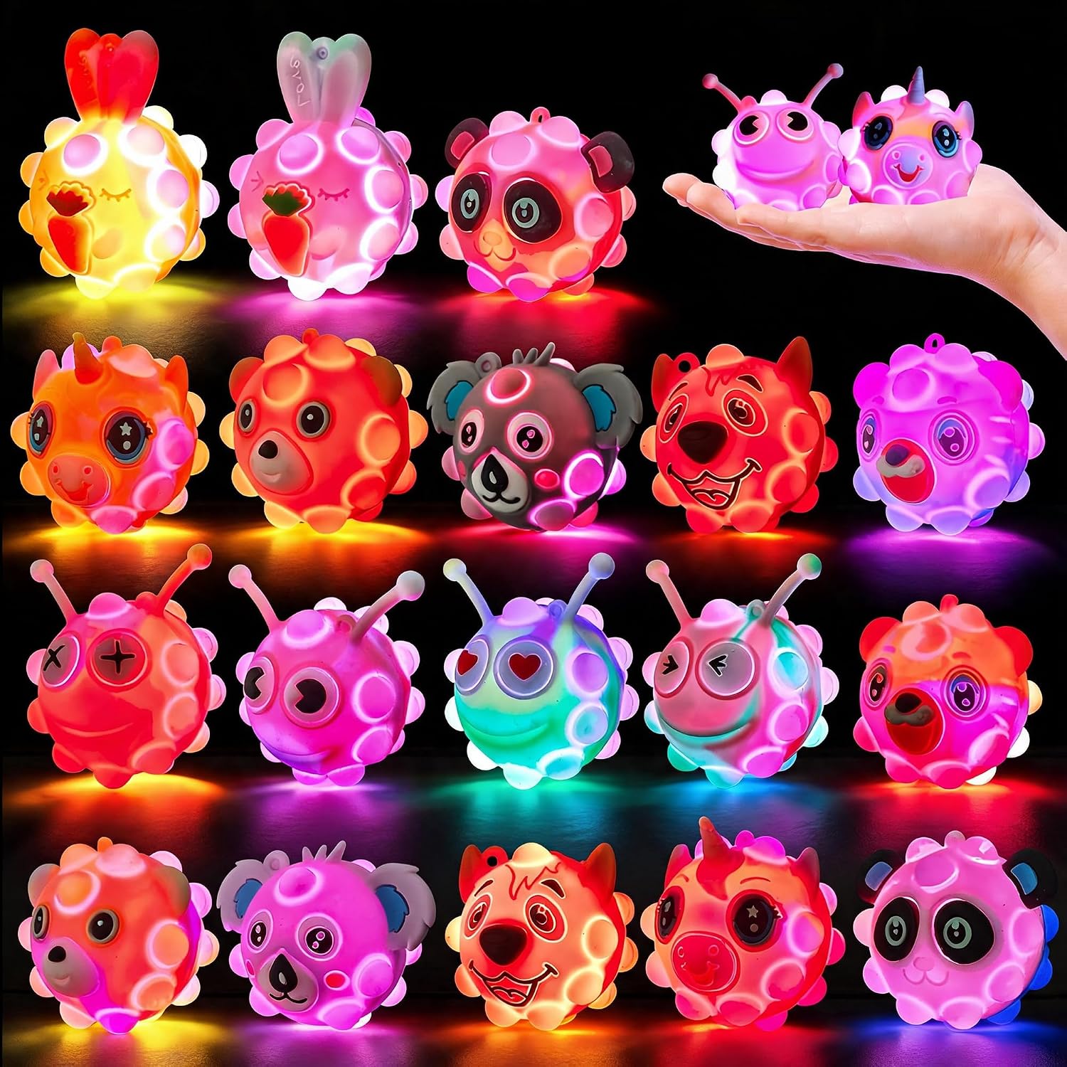 Party Favors for Kids, 18 Pack Light Up Animal Pop Fidget Toys, Birthday Party Gifts, Goodie Bag Stuffers, Pinata Stuffers, Classroom Rewards & Treasure Box Prizes