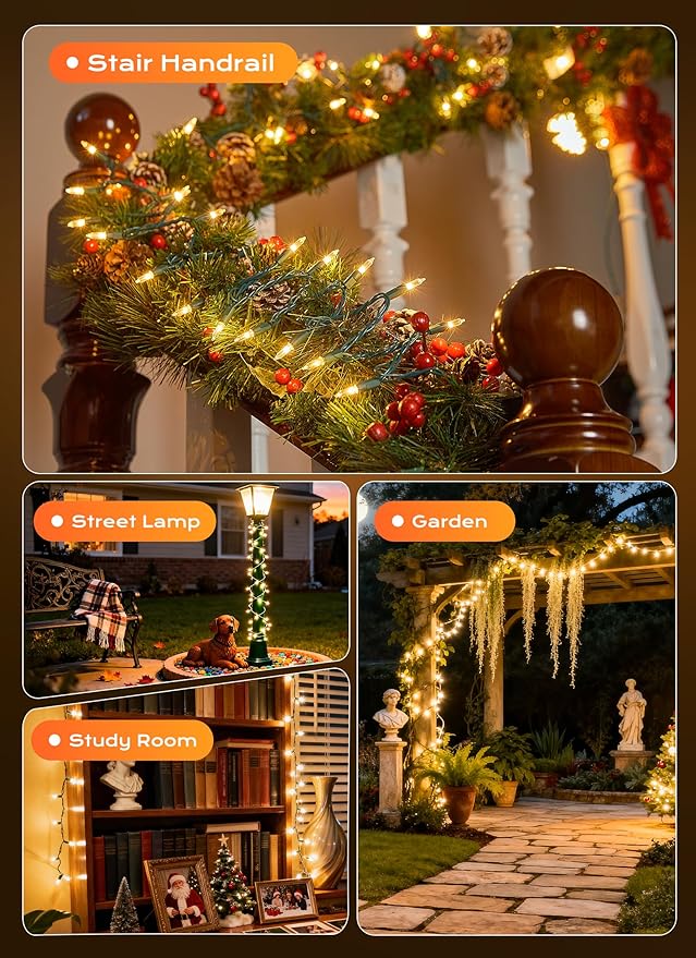 Minetom LED Clear Christmas String Lights, 100 Count 33 Feet LED Christmas Lights Bulb, Christmas Decorations Indoor, White Christma Tree Lights for Indoor Outdoor Xmas Wedding Party Festival