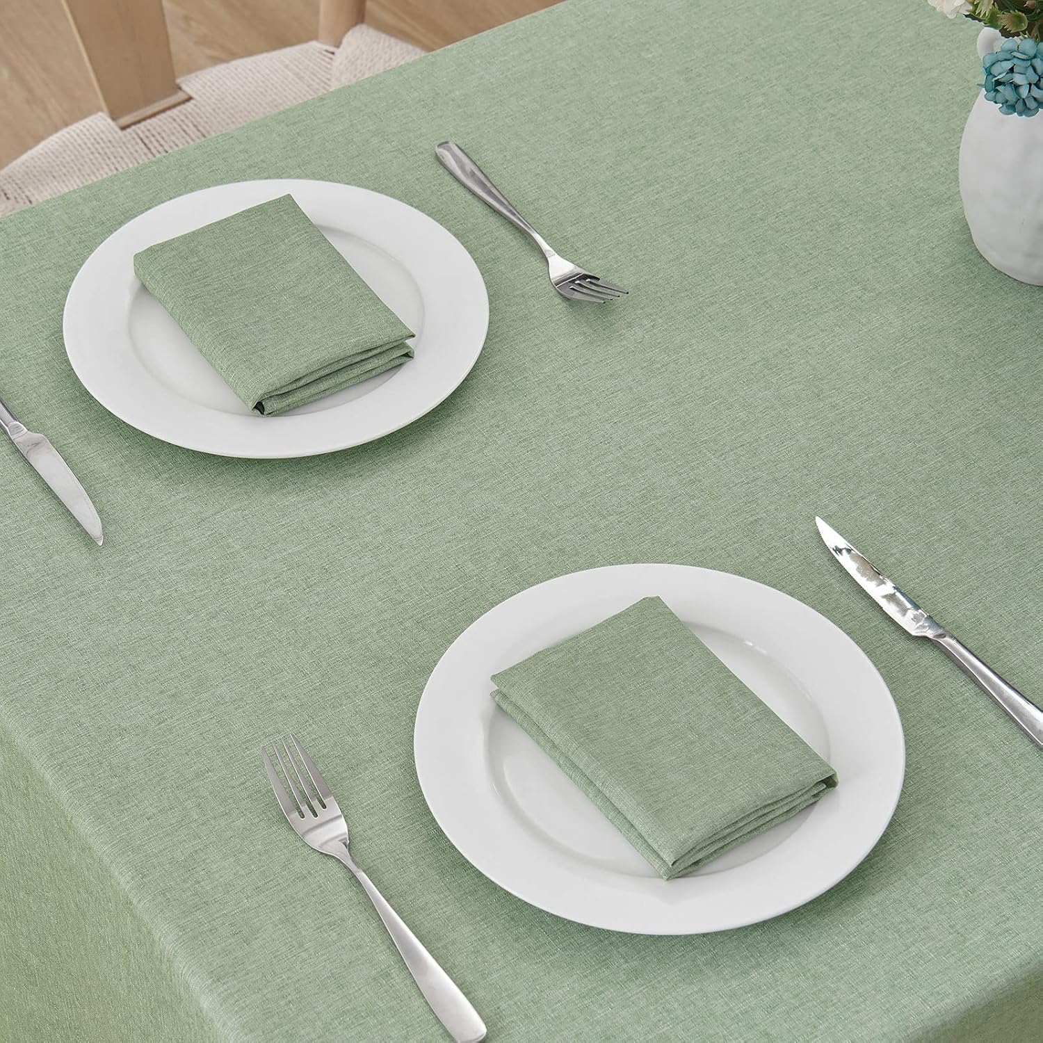 Veblandy Rectangle Tablecloth Waterproof Linen Textured Table Cloth Stain and Wrinkle Resistant Washable, Decorative Fabric Table Cover for Dining, Party and Camping (Sage Green, 52 * 70)
