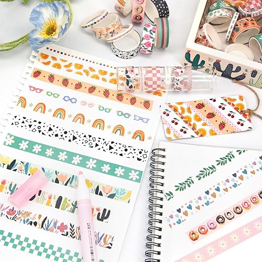 55 Rolls Holiday Washi Tape Set - Decorative Tape Seasonal Bohemian Colored Tape, Cute Washi Tapes for Journaling Supplies, Scrapbooking Supplies kit, Summer Scrapbook Supplies
