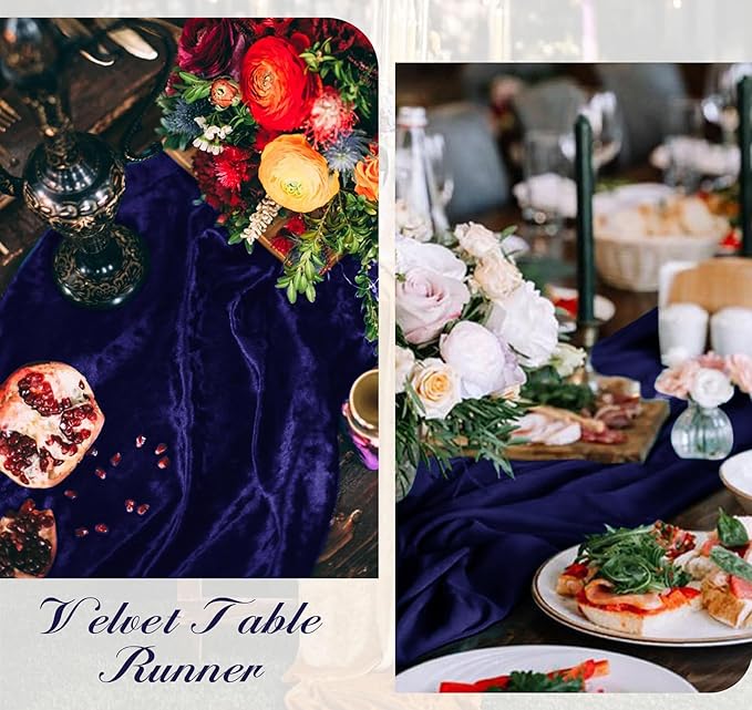 Velvet Table Runner 20 x 120 Inches 10ft Luxurious Thick Soft Velvet Christmas Thanksgiving Wedding Reception Table Runner for Party Reception Decorations(Navy Blue, 6 Pack)