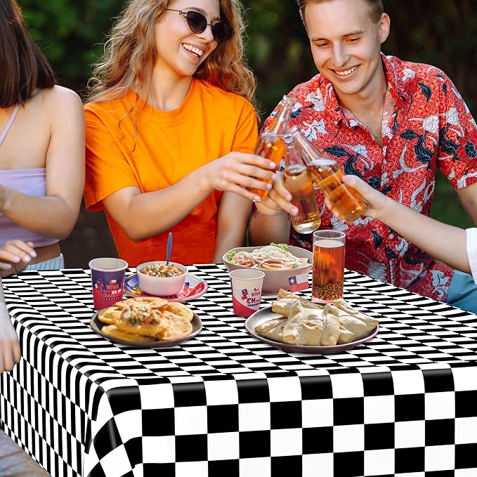 QZYL 4Pack Plastic Table Cloth Disposable, 54" x 108" Waterproof Tablecloths Rectangular, Black and White Checkered Table Cover for Picnic Birthday Party Supplies Outdoor Gathering BBQ Holiday Dinner