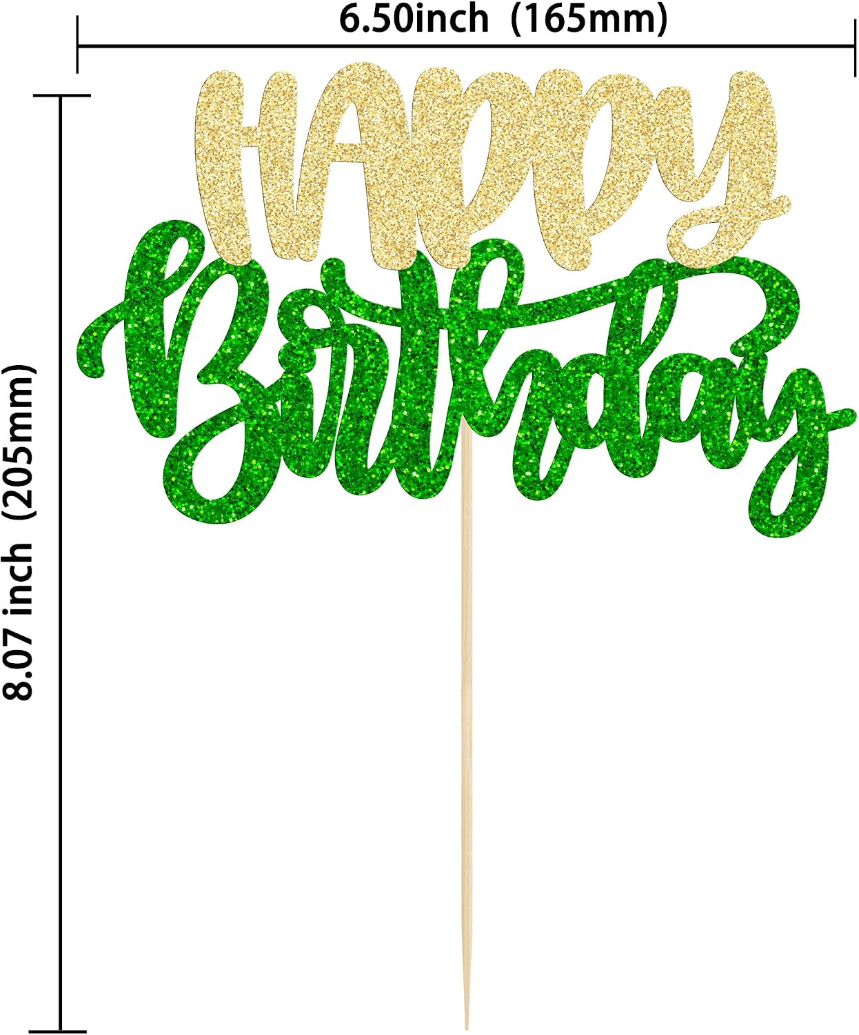 Gyufise 1Pcs Happy Birthday Cake Topper Glitter Happy Birthday Cake Pick for Christmas Theme Wedding Anniversary Theme Party Cake Decorations Supplies Green Gold