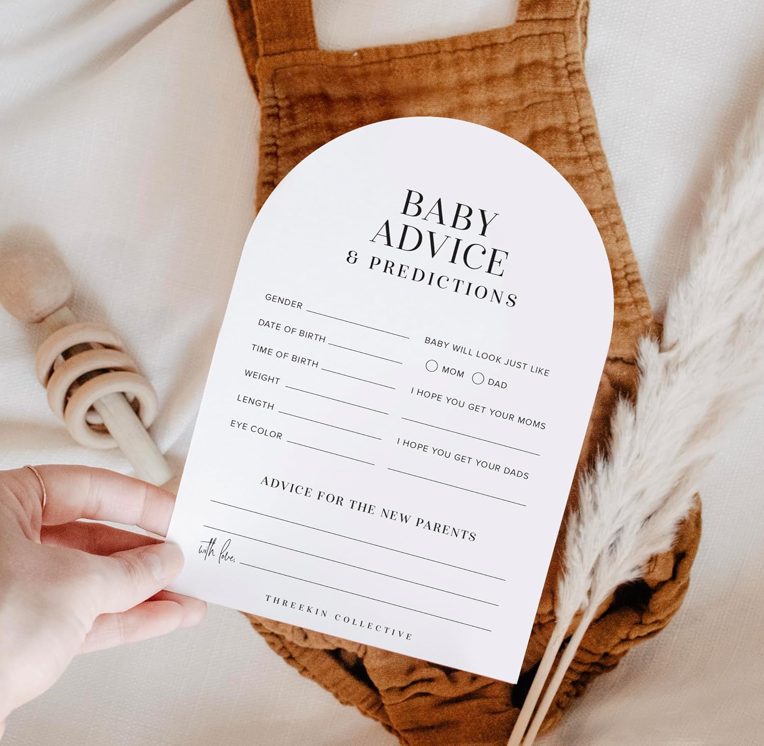 ThreeKin Collective Baby Shower Games Cards - 50 Baby Predictions and Advice Cards | 5x7 Inch Tall | Fun Gender Reveal Games for Boys & Girls | Perfect Baby Shower Game Set, US Owned Business
