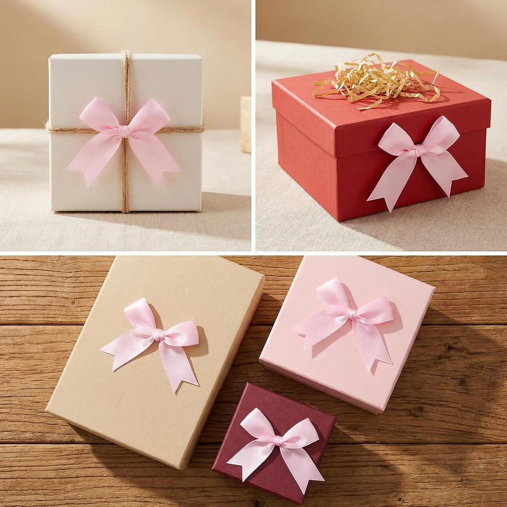 Pink Gift Wrap Bows – 50pcs 3.3 Inch Elegant Satin Bows for Gift Wrapping, Wedding Decor, Baby Shower, Party Decorations, Birthday, Christmas, Anniversary, DIY Crafts, Gift Bags