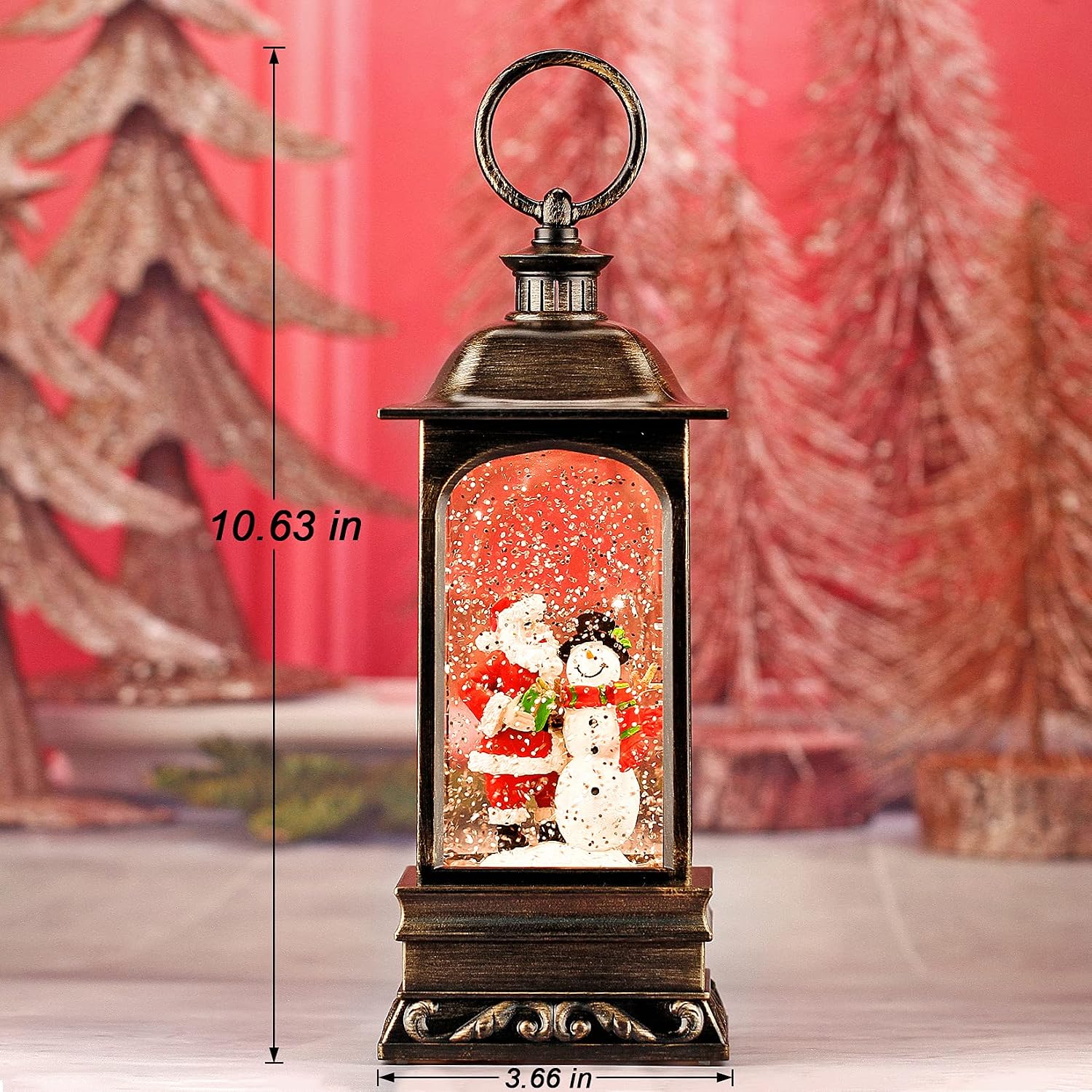 Christmas Snow Globe Lantern, Musical Snow Globe with Swirling Glitter, Battery Powered, Christmas Decorations Indoor for Home - Santa and Snowman