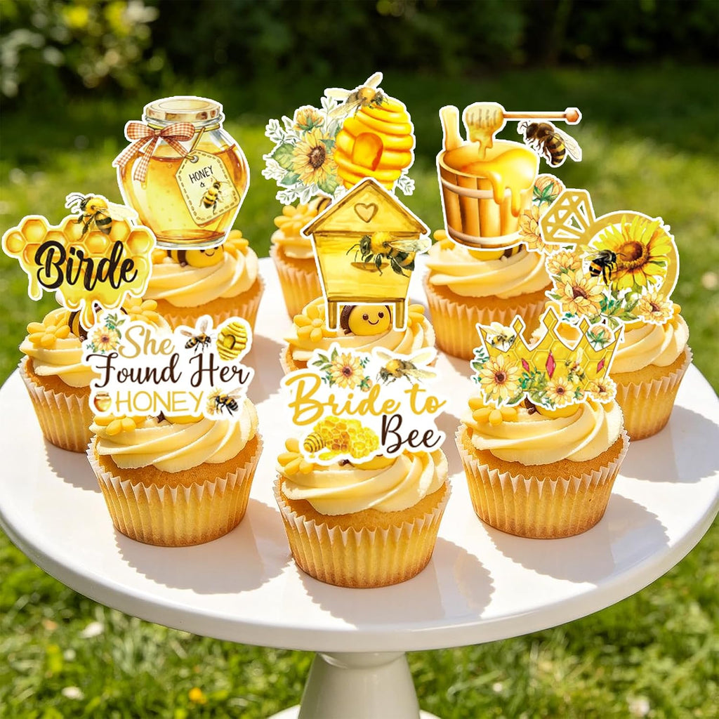 Wxiben She Found Her Honey Bridal Shower Decor, 24PCS Honey Bride to Bee Cupcake Toppers Party Decorations, Bee Bridal Shower Decoration for Engagement Wedding Bachelorette Supplies