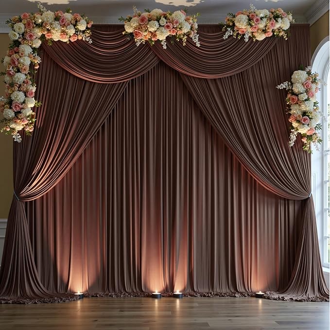 10 ft x 10 ft Wrinkle Free Brown Backdrop Curtain for Parties, Wedding Brown Photo Backdrop Drapes, Fabric 2 Panels 5x10ft for Baby Shower Photoshoot Engagement Birthday Photography Background