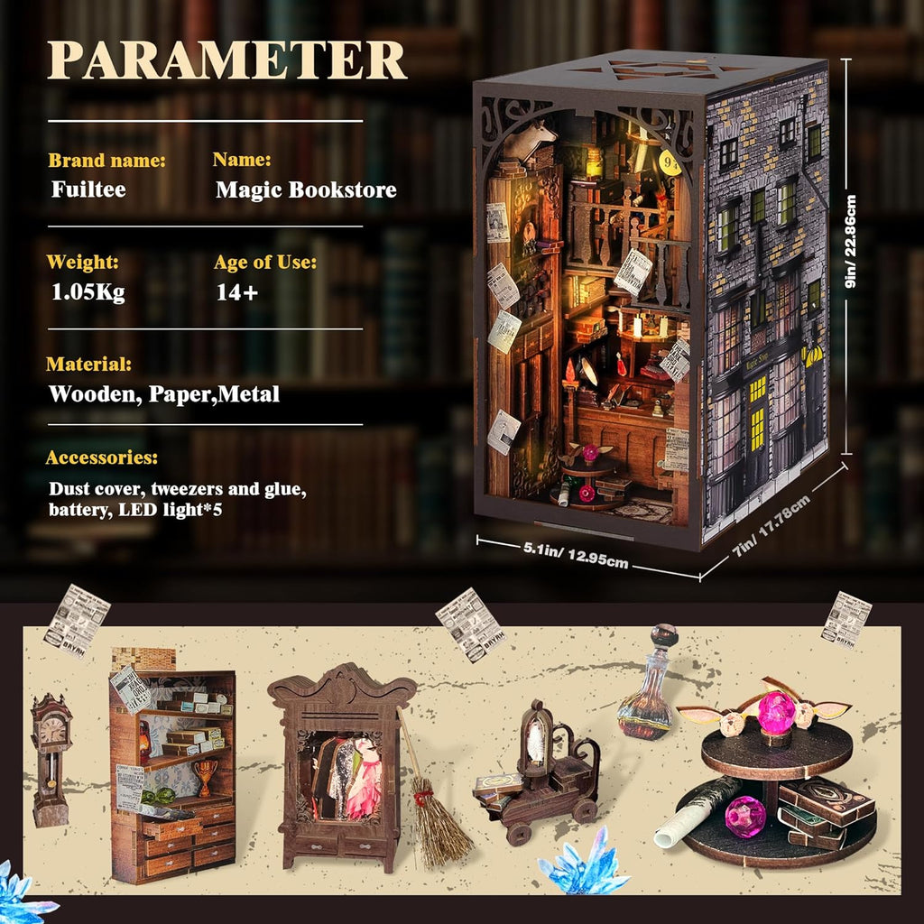 diy book nook kit, 3d wooden puzzle miniature, package contents