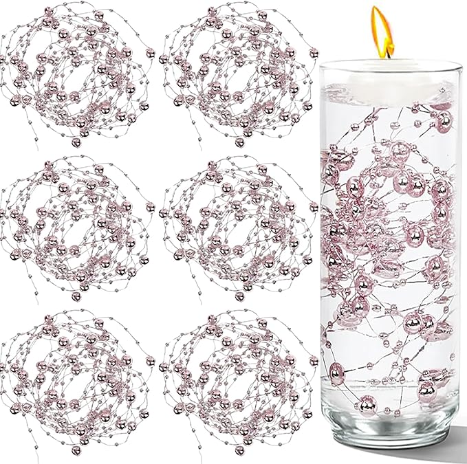 50 PCS Artificial Floating Beads for Centerpieces Vases, Rose Gold 8+3mm String Beads for Wedding Party Faux Pearl String for Decorating, Vase Filler