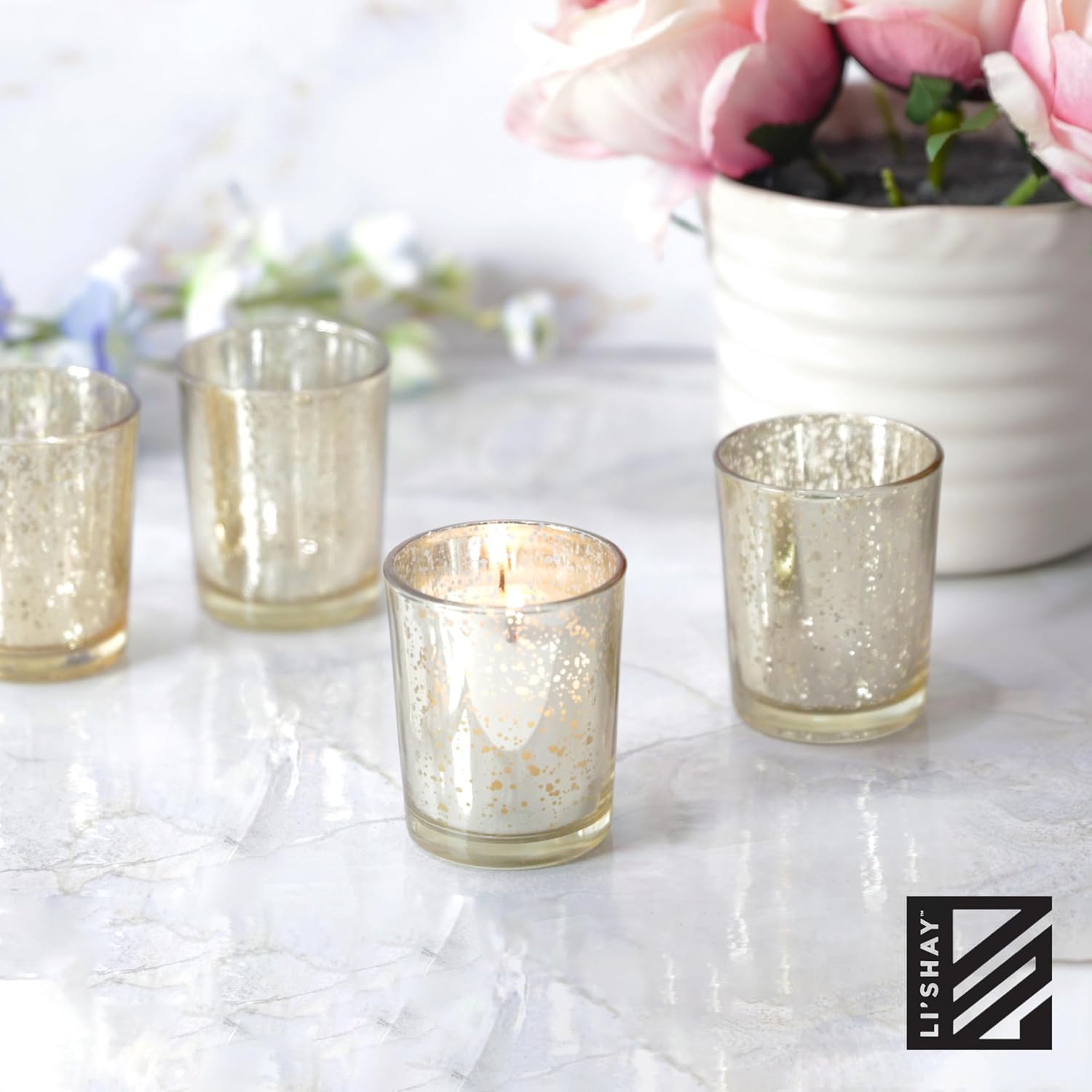 Li'Shay Gold Spot Plated Glass Candle Holder for Votive - Set of 2