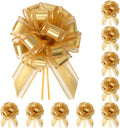 10-Pack Metallic Gold Pull Bows for Gift Wrapping - 6 Inch Reusable Ribbon Bows, Large Instant Floral Decor Bow for Wedding, Christmas, Birthday Decor, Gift Basket & Party Decorations