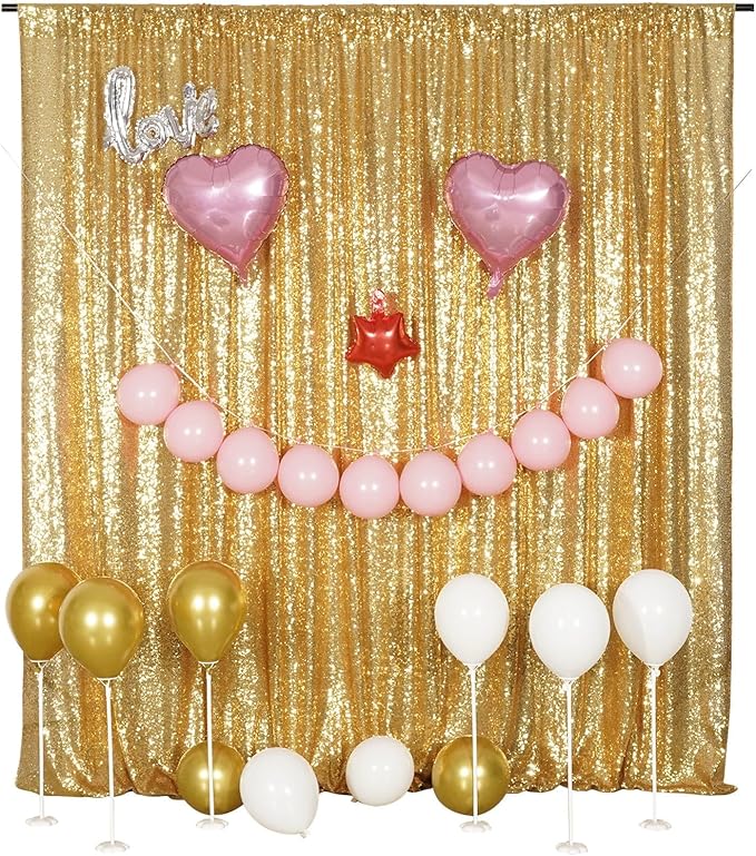 Poise3EHome Gold Sequin Backdrop, 20Ft x 10Ft Glitter Photography Background Curtains for Party Baby Shower Wedding Birthday Christmas Thanksgiving Halloween Decoration
