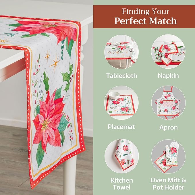 Maison d' Hermine Table Runner 100% Cotton Double Layer Table Runners 72 inches Long for Thanksgiving Christmas Decorations Home Kitchen Dining Party Wedding (Poinsettia Christmas, 14.5" x 72")