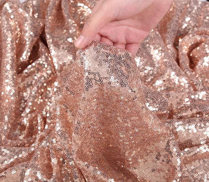 SquarePie Sequin Tablecloth 90 x 156 Inch Rose Gold Sparkly Table Linen for Wedding Party