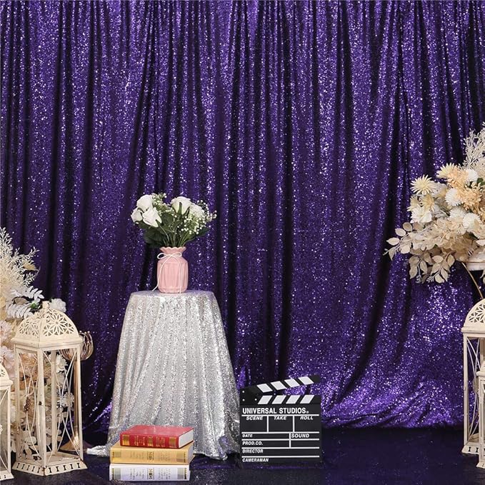 Eternal Beauty Purple Sequin Backdrop, 6x6 Ft Halloween Glitter Background Curtains for Shimmer Photography Party Wedding Birthday Back Drop Decor
