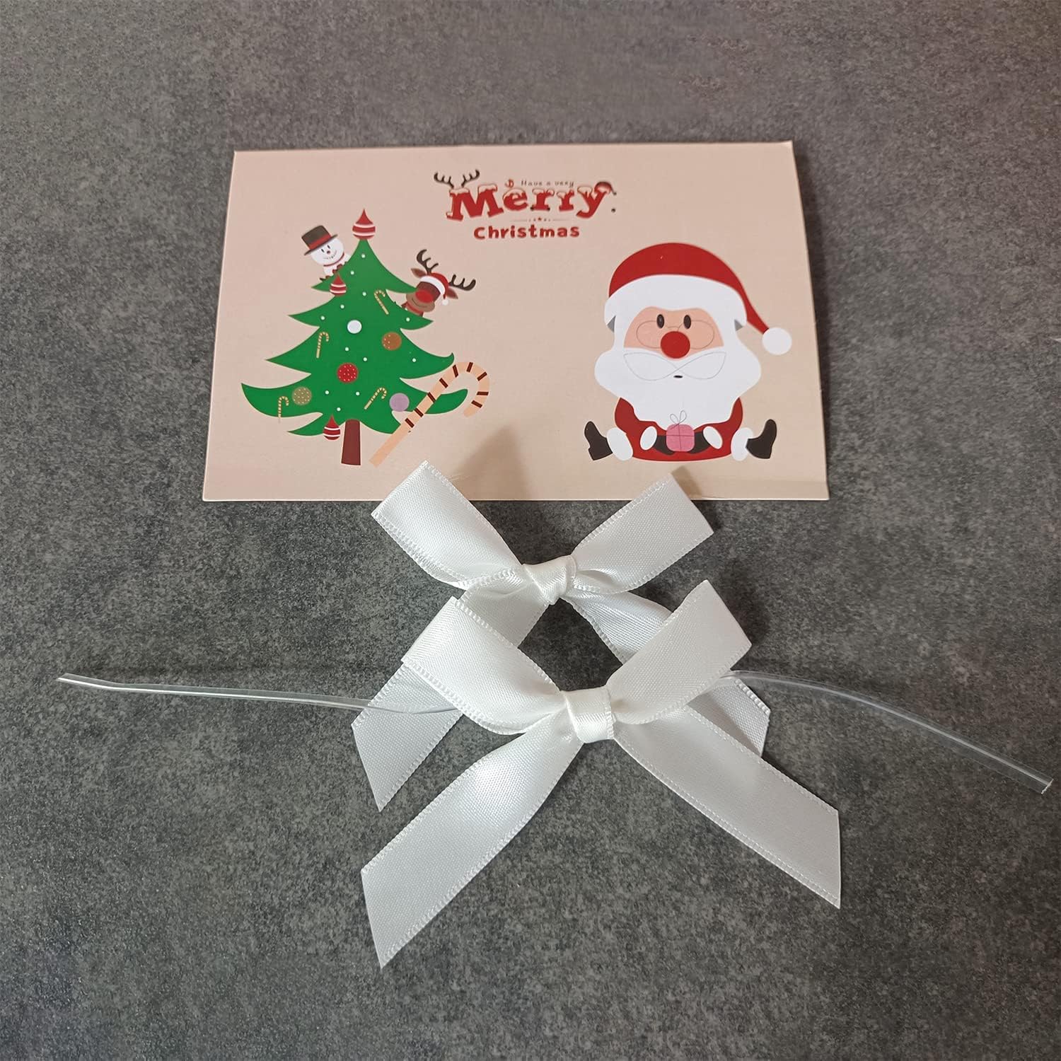 50 Pack White Twist Tie Bow, Pre Tied Bows,Christmas Satin Twist Tie Bows for Treat Bags,Packaging Bows for Candies and Apples, Pretied Ribbon Bows for DIY Decorations,Treat Bows