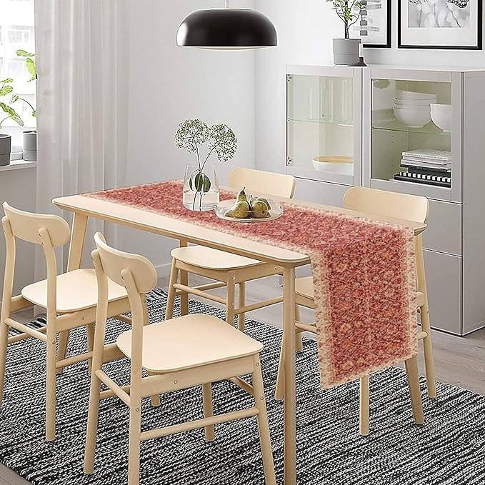 Boho Floral Vintage Table Runner, Retro Red Flower Rustic Country Farmhouse Abstract Pattern for Home Kitchen Table Decor Dining Coffee Room Party Decor 13x90in