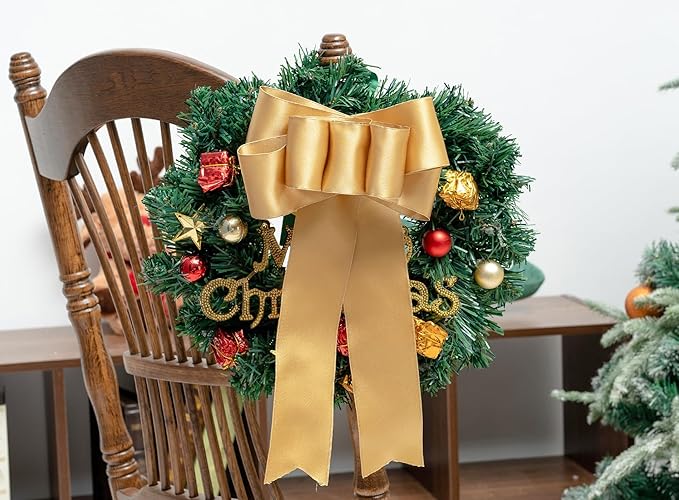 Gold Satin Ribbon Double-Faced Wired Ribbons for Gift Wrapping Flower Bouquet Bows Wedding Invitation Christmas Decor Crafts 2-1/2 Inch 10 Yards