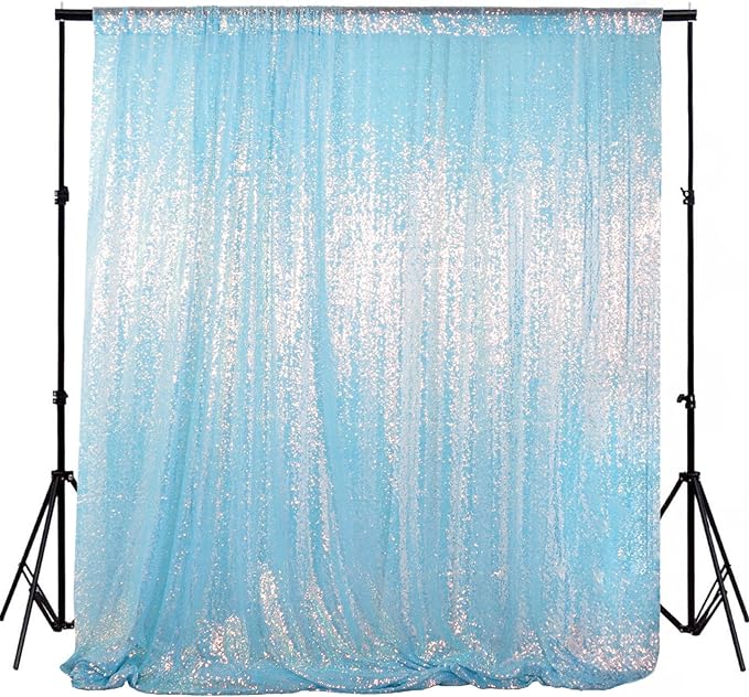 ShinyBeauty Iridescent Aqua Sequin Backdrop | 5FT x 10FT Photo Background | Aqua Blue 10FT Fabric Backdrop | Perfect for Christmas, Studio, and Happy Birthday Events | Sparkly & Durable