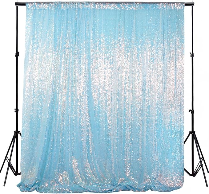 ShiDianYi Iridescent Aqua Sequin Backdrop for Photograph Birthday Backdrop Glitter Back Drop Aqua Blue Backdrop Curtain Christamas Mermaid Party (4FTx6FT)